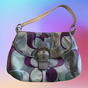 COACH Vintage Purple & Silver Logo Satin Shoulder Bag